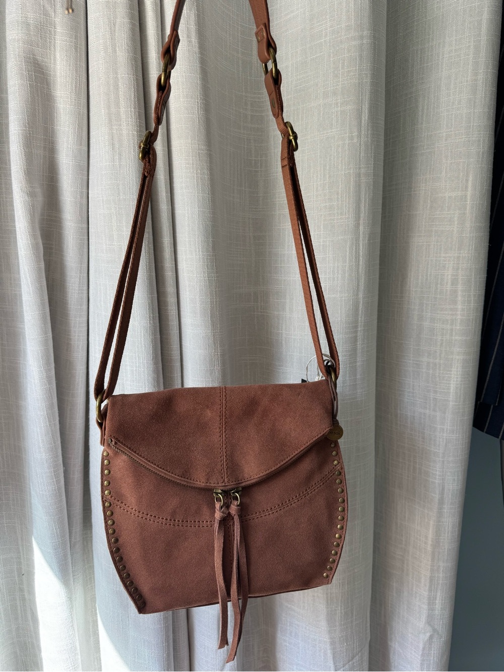 NWT The Sak Brown Suede Crossbody Bag with Stud Accents